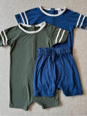 Kate Quinn Baby Boy Lot 18-24 Month Bamboo Shorty Rompers Green Blue & Shorts